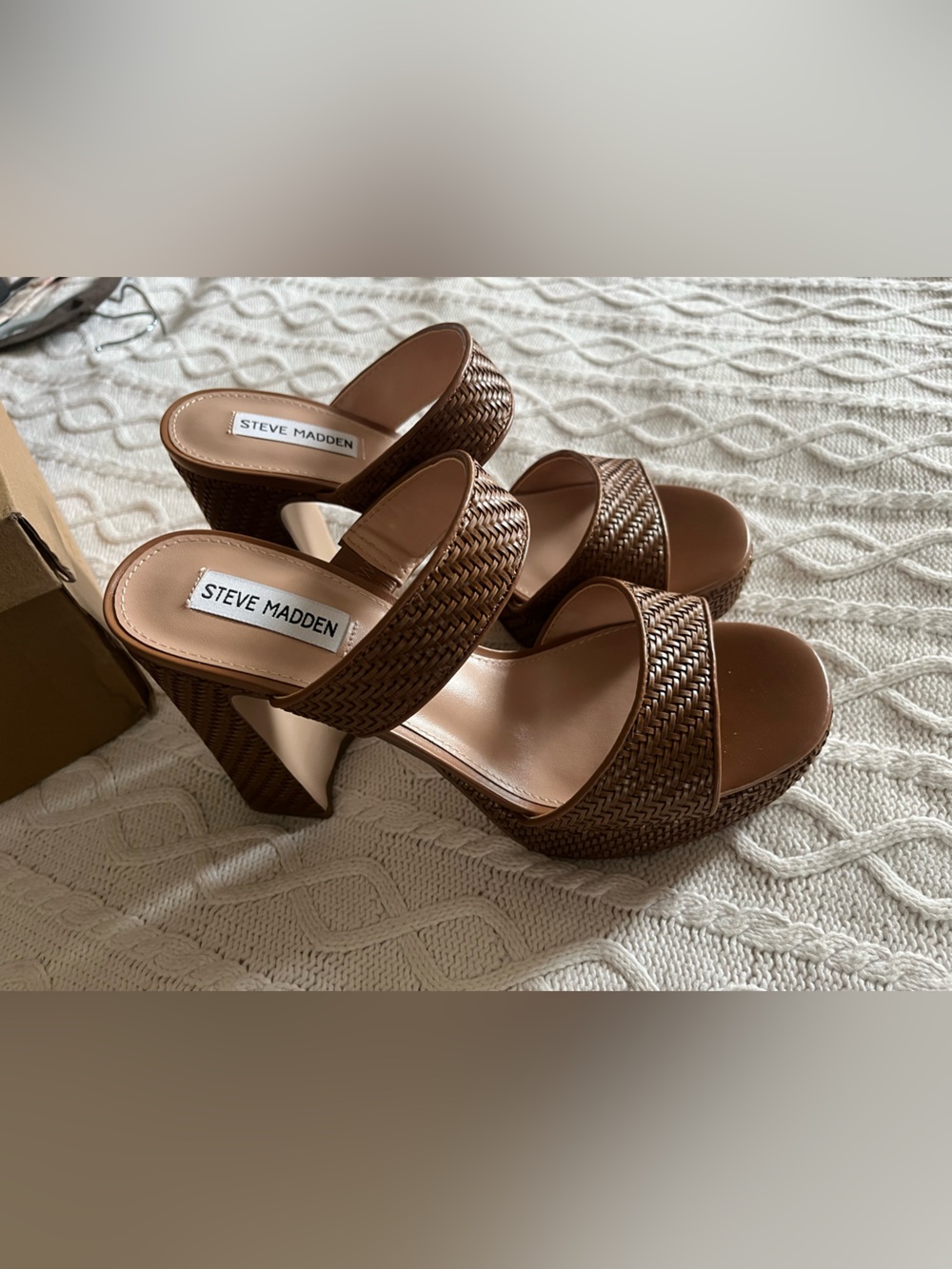 Steve Madden Woven Double-Strap Platform Mules Brown Women’s size 10